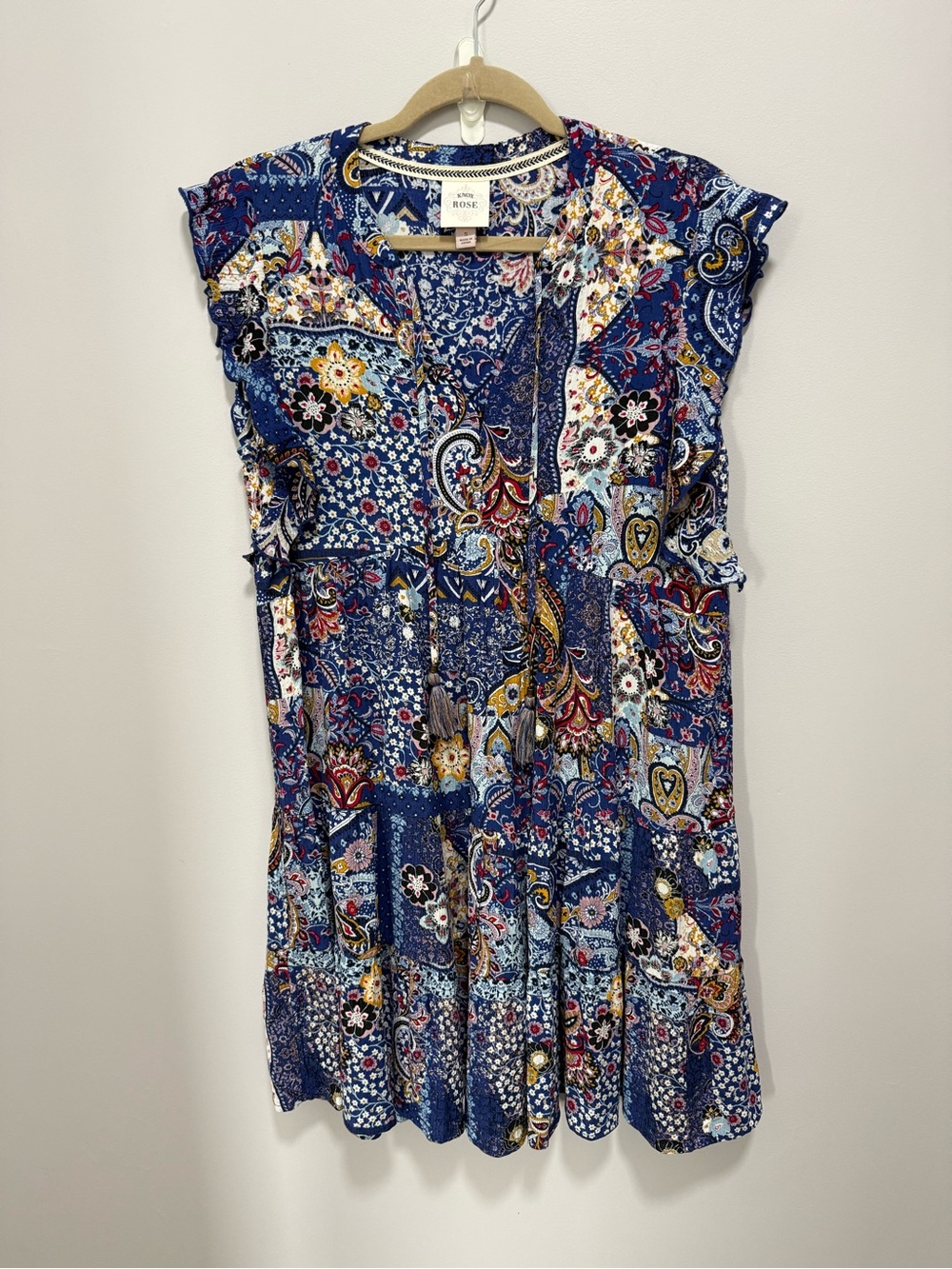Knox Rose Blue Floral Paisley V-Neck Dress
